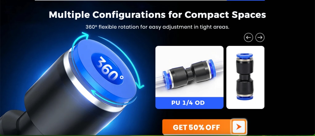 1/4" Pneumatic Push-to -Connect Fittings Kit